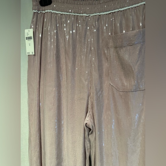 NWT Anthropologie Maeve Blush Sequin Joggers with White Stripe M - Picture 6 of 13